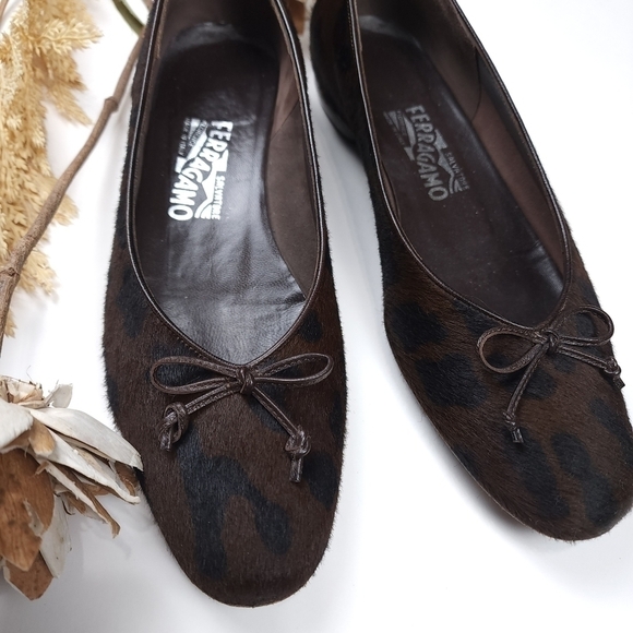 Salvatore Ferragamo Brown Black Leopard Fur Loafer Flats Sz 8½B - Picture 13 of 16